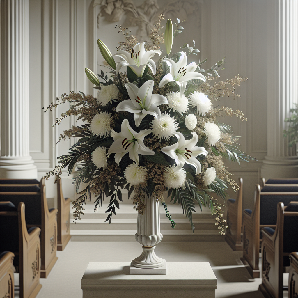 Wiązanka pogrzebowa z białych lilii i chryzantem